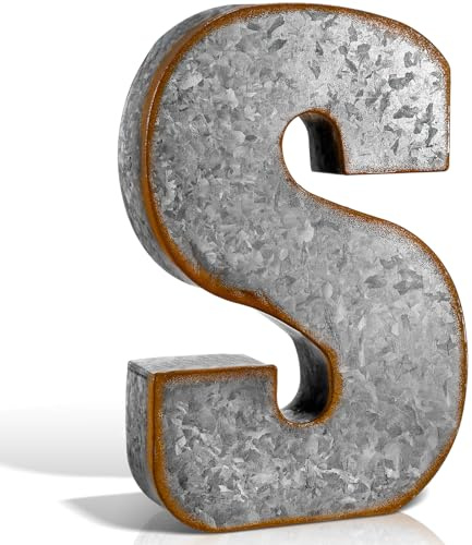 Yaocom 12 Large Metal S Letter Wall Decor 3D Galvanized Letters Signs Hanging or Freestanding Vintage Industrial Decor for Home Office Bookshelf Farmhouse Kitchen Apartment