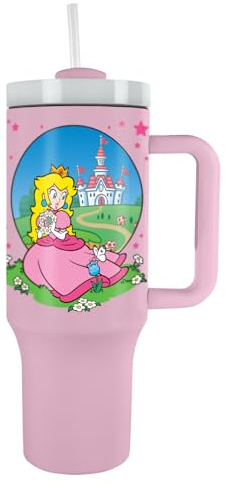 Pyramid International Super Mario (Peach) 40oz/1200ML Tumbler with Straw and Lid, Advanced Double-Wall Vacuum Insulation, Maintains Cold Beverage Temperature to 11 Hours, Hot Up to 7 Hours, BPA-Free
