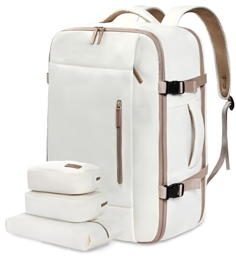 LOVEVOOK Zaino da Viaggio Aereo Bagaglio a Mano 40L Grande Borsa da Cabina per Voli Impermeabile Antifurto Zaino Viaggio Uomo Donna 17,3 Pollici Zaino Porta PC per Scuola Lavoro Trekking, Beige kaki