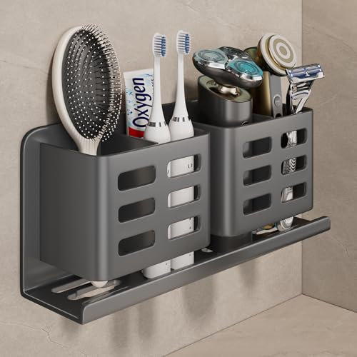 YESENT Aluminum Toothbrush Holder Self-adhesive Hanging Bracket Shower Toothbrush Razor Holder Suitable for Toothbrush, Toothpaste, Razor and Comb etc Bathroom Storage