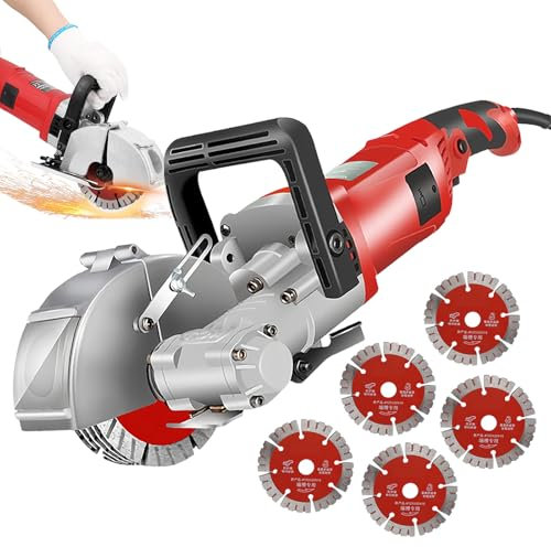 SAIYERUS Rainureuses Fraiseuse à Lamelle Murs éLectrique avec 5 Lames 4000W 220V Fraiseuse Murale Rainureuse à BéTon Rainureuse Beton,Red