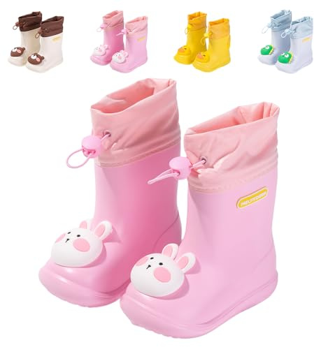 Botas de Agua para Niños y Niñas con Cordón Ajustable en el Cuello, Botas de Lluvia Caucho Goma de Dinosaurio Impermeable y Antideslizante