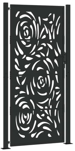 vidaXL Puerta de jardín diseño llama acero negro 100x200 cm, puerta de cerca, puerta exterior, puerta de metal, puerta de seguridad, puerta de entrada