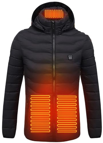 Veste Chauffante Femme Manche Longue Thermique Manteau Chauffant Femme Capuche Doudoune Chauffante comme des Loups Manteaux d'hiver Chaud pour La Chasse en Plein Air, Ski, PêcheL'extérieur (Black, S)