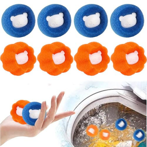Tierhaarentferner Waschmaschine, 8 Stücke Fusselbälle Waschmaschine, Haarentferner Tierhaare, Wiederverwendbar Hundehaarentferner für die Waschmaschine, Entfernt Tierhaare＆Fusseln (Blau + Orange)