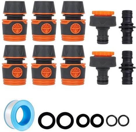 Juego de 10 conectores de manguera de jardín de conexión rápida con adaptador de grifo 2 en 1 (1/2 pulgada y 3/4 pulgadas), conector macho doble, accesorios de manguera a prueba de fugas para riego de