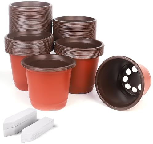 Vasi Plastica 100 Pezzi Vasi per Piante, Vasi Da Fiori in Plastica 9.8 cm di Diametro Vasi per Piantine, Piante, Succulente, Talee e Trapianti