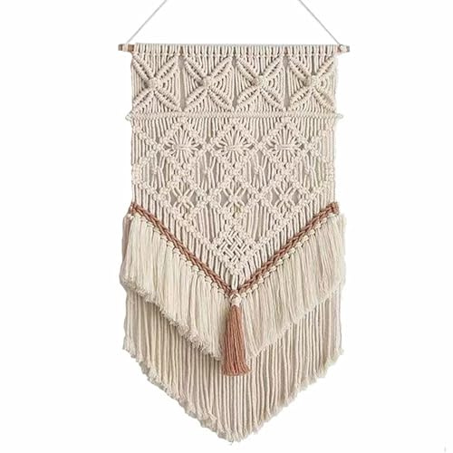 Muzrunq Tapiz de macramé de 45 x 80 cm con borlas, elegante arte bohemio para dormitorio, sala de estar, apartamento, guardería, decoración de pared, arte bohemio.