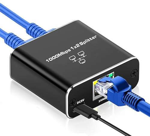 Switch Ethernet 1 à 2 1000 Mbps Répartiteur Ethernet 2 Ports RJ45 LAN Internet Splitter Gigabit Network Switch Câble Cat5/5e/6/7/8 pour Ordinateurs, Routeurs, Décodeurs, Téléviseurs avec Câble USB C