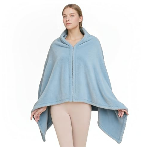 ZCJ Poncho Donna Invernale, mantello in pile spesso con chiusura lampo come coperta e calda giacca per ufficio, viaggi, divano