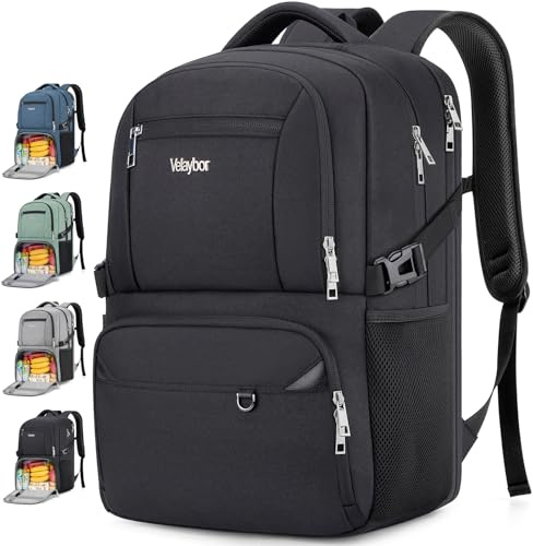 Velaybor Insulated Lunch Backpack Fit 17 Laptop, Work Backpack with Lunch Box & USB Charging Port for Men & Women, Water Resistant College Computer Bag for Travel, Business, Hiking (Black)