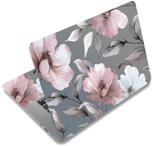 SUPERDANT Laptop Notebook Skin Sticker Cover Decal Flowers Laptop Protector Notebook PC Protector Universal Removable Vinyl Skin Cover 12 13 13.3 14 15 15.4 15.6 inch Pink Grey