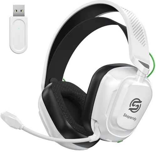Skapendy VK84 Cascos Gaming Inalambricos para Ps4, Ps5, PC, Mac, Switch, Auriculares Gaming con Micrófono con cancelación de Ruido, Cascos de Juego Bluetooth 5.4, Blanco Y Negro Brillante