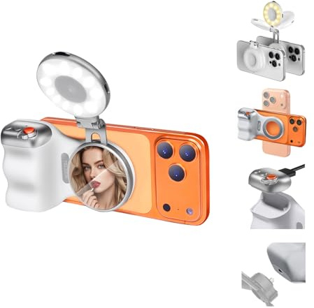 Fun Shot Empuñadura Magnética para Smartphone y Magnético Selfie Luz,Phone Handle Grip con Carga USB-C Desmontable Bluetooth Remote Teléfono Móvil para Fotografiar Compatible con iPhone y Android