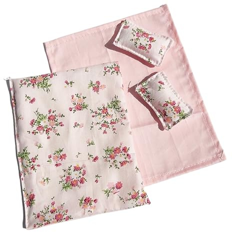 CAZSTYK Realistic Doll House Bedroom Bedding Set with Print Sheet Pillow Quilt for 1/12 Doll House Craft Model Project Display Miniature Bedding Set