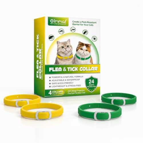 Collier Anti-Puces et Tiques pour Chat | Répulsif Naturel Ajustable et Résistant à l'eau | Protection Continue jusqu'à 24 Mois | Lot de 4 Colliers pour Chats de Toutes Tailles