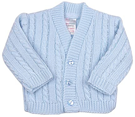 BabyPrem Premature Baby Cardigan Jacket Cable Knit Acrylic Long Sleeve V-Neck3.5-5.5lb Blue 38-44cm
