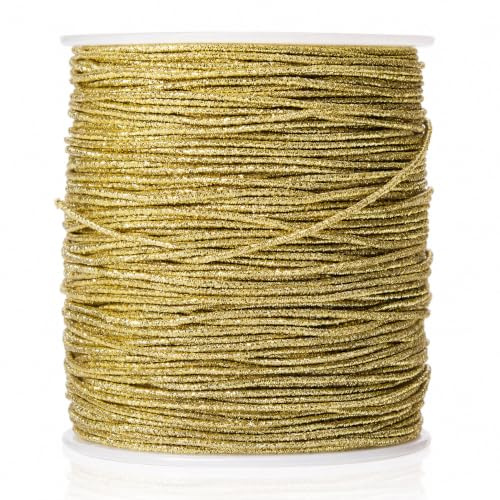 KONMAY Rubber Elastic Cord for Jewelry Making, 1 Roll 92 Meters 1.0mm Golden Round Stretchy String for Bracelets, Beading and Crafting