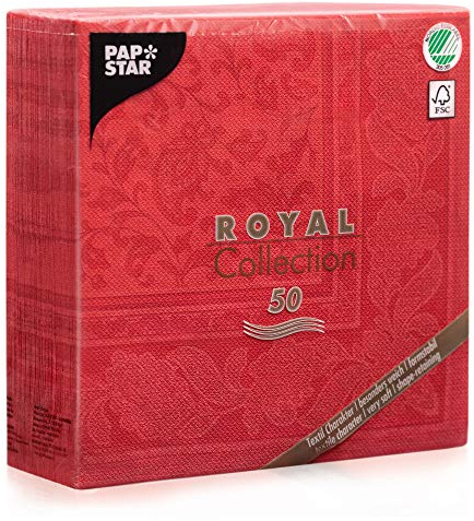 Papstar Servietten / Tissueservietten rot Royal Collection, Ornaments (50 Stück) 40 x 40 cm, 1/4-Falz, für Gastronomie, Haushalt oder Feste, FSC-zertifiziert, Stoffoptik, #11667
