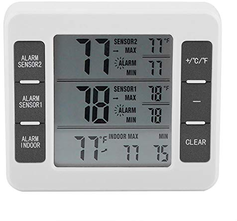 Alarme sonore thermomètre de réfrigérateur, thermomètre de congélation numérique sans Fil, détecteur de température à Del Sreen Sensor avec capteur 2Packs pour congélateur pour réfrigérateur Kiten