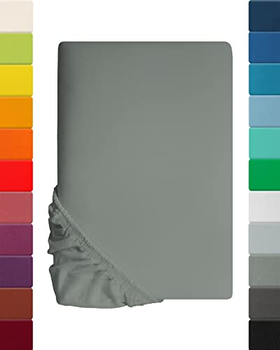 Lavea Spannbettlaken 200x220cm - aus atmungsaktiver Baumwolle - Passgenau für Boxspringmatratzen bis 40cm - Mittelgraues Bettlaken mit Gummizug - Jersey Spannbetttuch 200x220cm