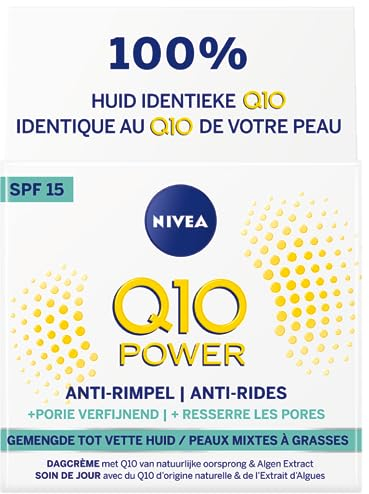 NIVEA Q10 Pores Resserrés Soin de Jour FPS15 (1x50 ml), crème anti rides enrichie en Q10 Pur, crème anti-âge & anti brillance, soin visage matifiant peaux mixtes à grasses