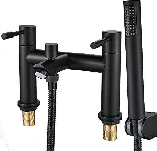 Luckyhome Mitigeur de baignoire douche double levier en laiton massif chromé avec douchette, noir
