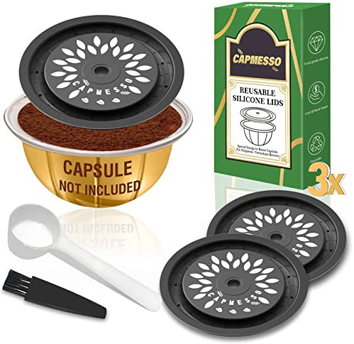 CAPMESSO Tapas Reutilizables para Cápsulas de Café Vertuo Nespresso, Silicona de Grado Alimenticio para Cualquier Tamaño de Cápsulas Recargables (3 Unidades)