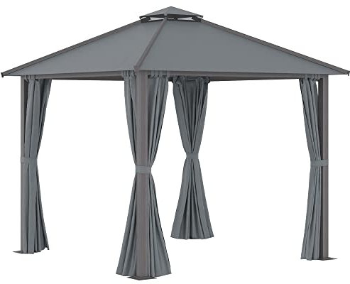 Outsunny Tonnelle de Jardin pour terrasse pavillon de Jardin tonnelle Aluminium avec 4 parois latérales Double Toit Protection Solaire - 3 x 3 m - Gris