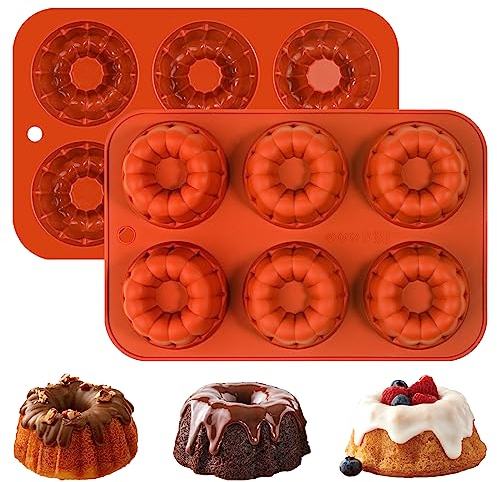 webake Silicone Sponge Flan Tin Mini Ring Cake Tin 2 Pcs 7.1 cm Round Cake Moulds for Baking Cupcake Pudding Muffin Shortcake