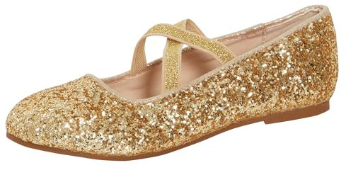 Girls Glitter Ballet Shoes Gold 1 UK