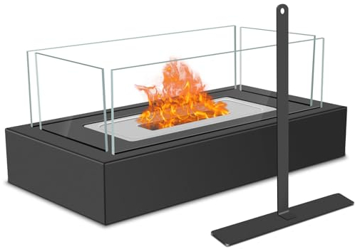 BIAOQINBO Tischkamin, Tischfeuer für Indoor/Outdoor mit 4-Fach-Verglast Tragbarer Ethanol Kamine Tisch-Dekofeuer, Balkon Deko und Bioethanol Terrassenfeuer mit Füllmenge von 170 ml