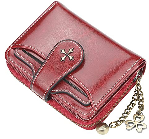GGOOB Portafoglio da donna piccolo con chiusura lampo Bifold Vintage Portafoglio Gothic Mini Portafoglio in pelle con cerniera portamonete rosso, S, compatto