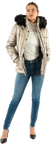 MORGAN - Chaqueta con capucha metalizada, talla 38, Mordoré, 38