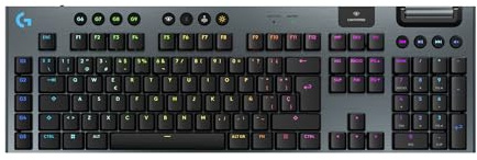 Logitech G G915 X Lightspeed Teclado para Gaming inalámbrico de Perfil bajo, Teclas de PBT de Doble Moldeado, Elegante Acabado en Aluminio, interruptores táctiles Marrones GL, PC/Mac,QWERTY ESP,Negro