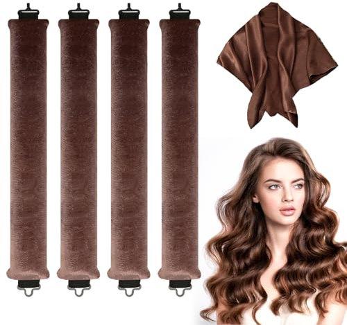 Rizador de Pelo Ondas Sin Calor, Rizos Sin Calor, Varilla Heatless Hair Curlers Para Todo Tipo de Cabello, Lazy Curler Set Rizadores de Ondas Para Cabello Largo y Medio (Marrón)