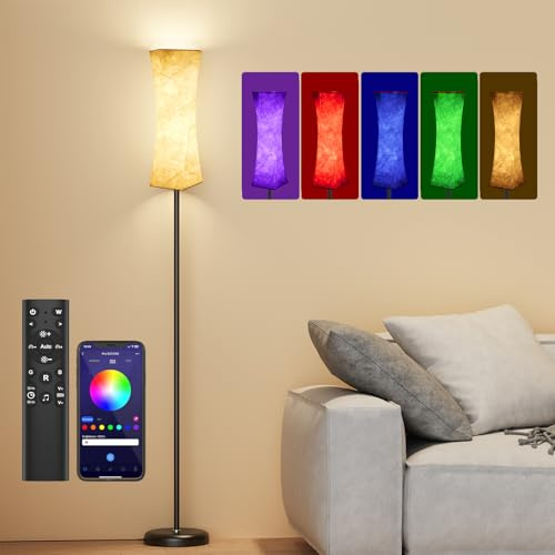 Amedelne RGBW - Lámpara de pie con mando a distancia, Bluetooth APP control, lámpara de pie regulable moderna, pantalla de tela, luz ambiental para fiesta, sala de juegos para niños (cuadrado)