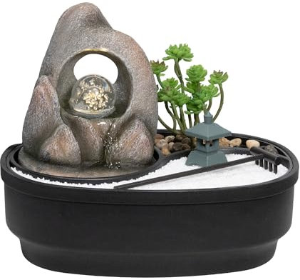 LEMODO Fontaine d'intérieur avec éclairage LED, fontaine de table avec arche en rocher, fontaine décorative avec cascade et jardin zen, fontaine d'eau pour la maison, fontaine d'intérieur comme