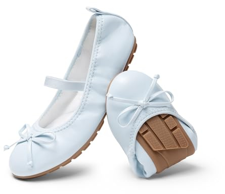 DREAM PAIRS Toddler Little Girls Ballet Flats Dress Shoes Mary Janes Ballerina Shoes,Size 5 Big Kid,Light Blue,KKUMFA2502