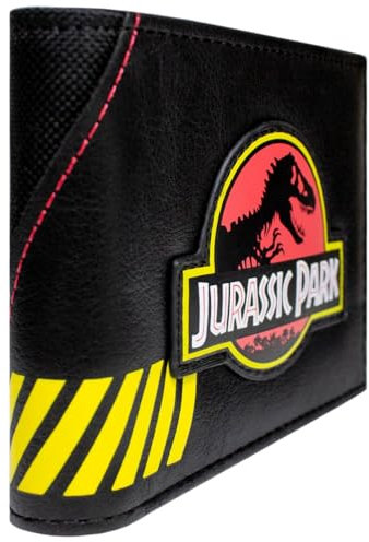 PocketGear Jurassic Adventure Isla Nublar Park T-Rex Emblem Wallet Bi-Fold ID & Card Holder, Black