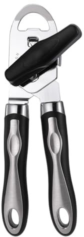 Manual Can Opener, Effortless Operation, Remove Lid with Magnet, 3 in 1 Bottle Opener & Milk Powder Opener, Soft Grip Handles, Easy to Turn, Heavy Duty Can Openers for Seniors - Black