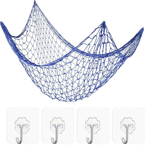 Fischernetz deko, Fischernetz Blau, Deko Fischernetz 200×100 cm Wand Deko im Mittelmeerstil Baumwollseil Fotowand für Room Decoration, Strand Themendekoration