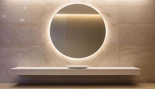 BD ART - Specchio da parete – Specchio da bagno – rotondo Ø 60 cm – con illuminazione a LED – Colore della luce caldo 3600 K, IP44 – Specchio grande – Specchio da parete per il bagno