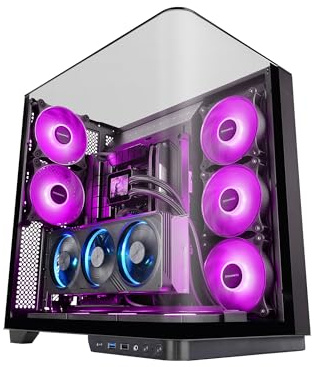 Mars Gaming MC-INFINIO, Boîtier Gaming ATX, Verre Trempé Courbé sans Cadre, 2X Ventilateurs ARGB 120mm, Montage Vertical Cartes Graphiques, Support Refroidissement Liquide Jusqu’à 360mm, USB-C, Noir