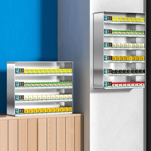 Wall Mounted Cigarette Display Holder - Commercial Tobacco Showcase Rack for Retail Stores & Convenience Shops, Vapes Display Cabinet (37.5x15x45cm) - Countertop or Wall-Mount Options