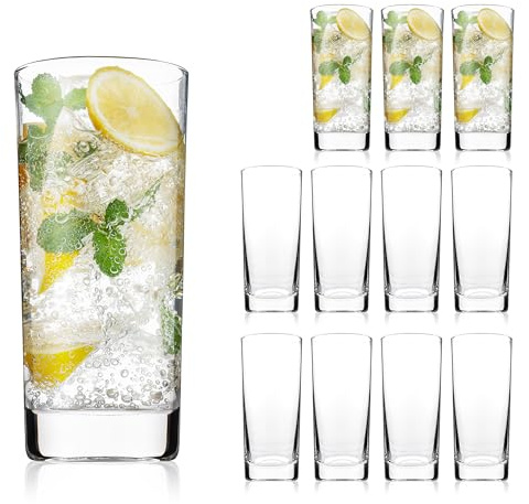 OUWO Highball Glasses Set of 12, 13oz Tall Drinking Glasses, Water Glass for Kitchen, Tom Collins Glasses, Mojito Glass Cups, Cocktail Glasses for Bar Glassware