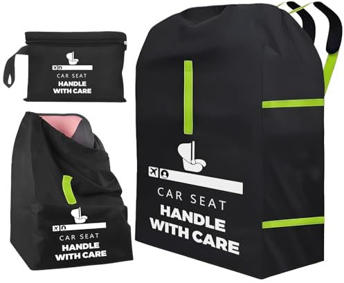 Car Seat Travel Bag for Airplane, Portable CarSeat Cover with Shoulder Strap, Premium Gate Check Bags Fits All Baby Infant Carriers & Booster & Convertible, Baby Air Travel Essentials (Black--A)