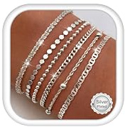 Morfetto 6 Piezas Pulsera Mujer Chapado en Oro de 18K Pulsera Acero Inoxidable Mujer Ajustable Cadena Cuentas Fígaro Pulseras para Mujeres Niñas BeadS