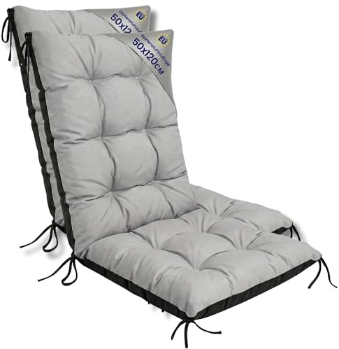 Amazinggirl Gartenstuhl Hochlehner Auflagen Set: 2X 50x120 cm - Sitzauflagen Gartenmöbel Gartenstuhlauflagen Polster Auflage für Gartenstühle Sitzpolster Outdoor Stuhlauflagen Sitzkissen Grau