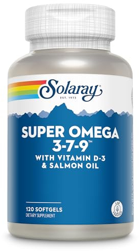 Solaray Super Omega 3-7-9 | Aceite de Salmón, Aceite de Espino Amarillo, Aceite de Oliva Virgen Extra | 120 Perlas